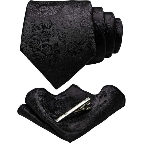 Floral Necktie and Pocket Square Tie Clip Sets for Men - Picture 1 of 4